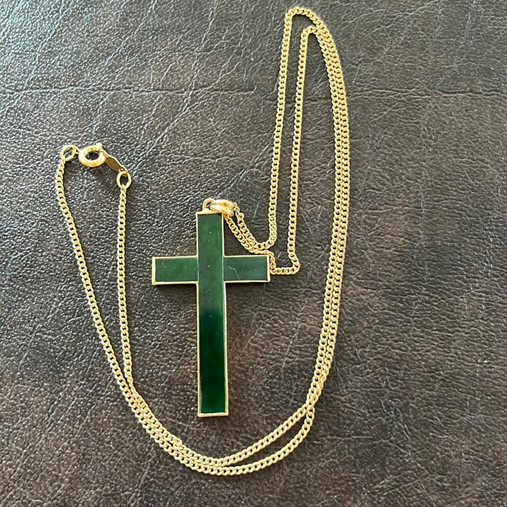 Green enamel cross necklace